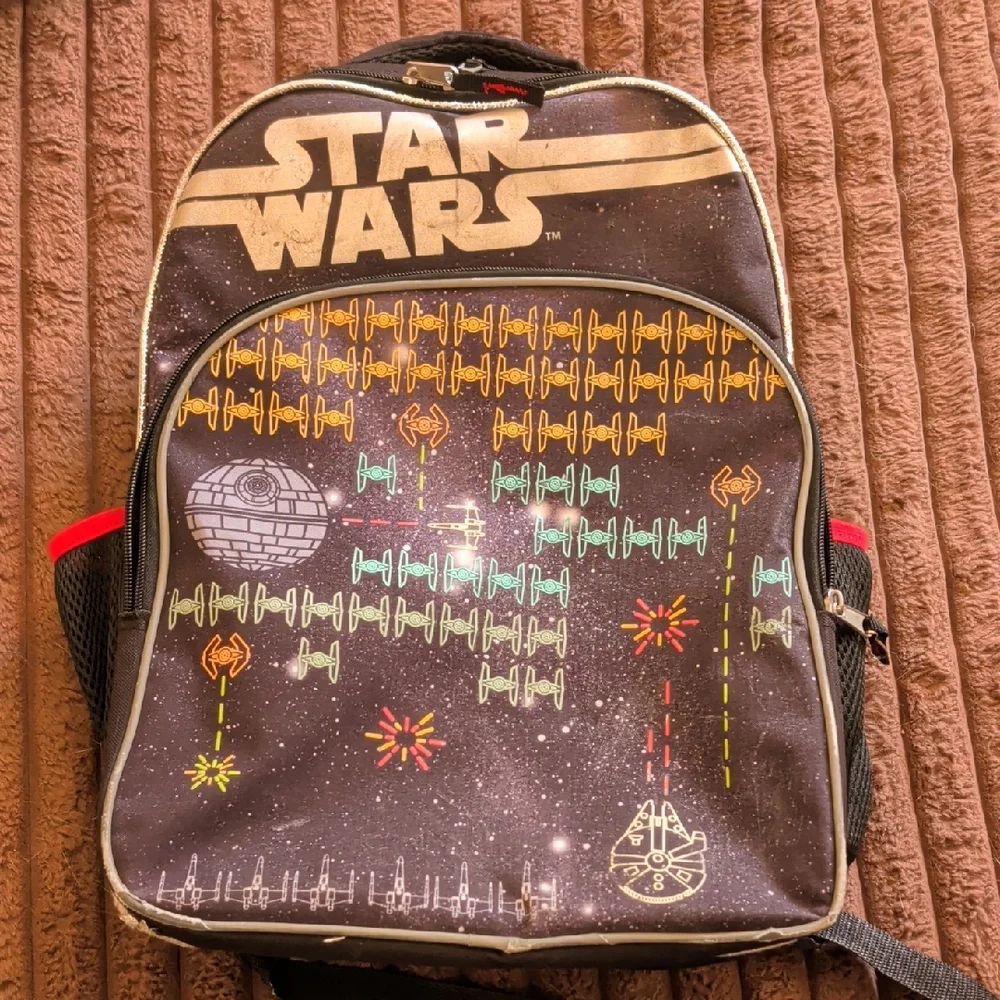Star Wars Black and Orange Backpack Throwback Retro Space Invaders